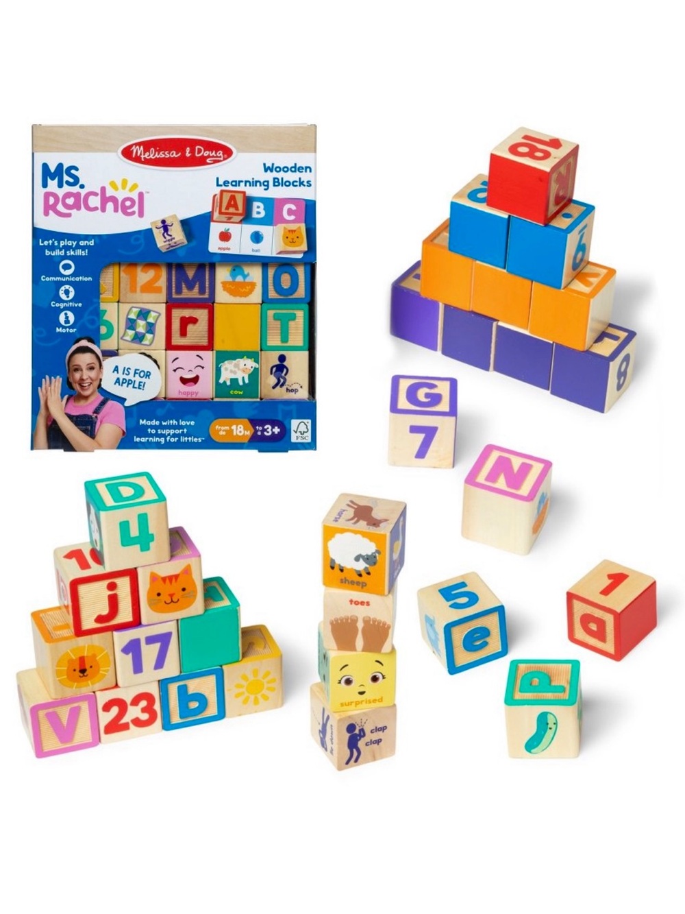 Ms. Rachel + Melissa & Doug Wooden Learning Blocks Letters & Numbers *New*